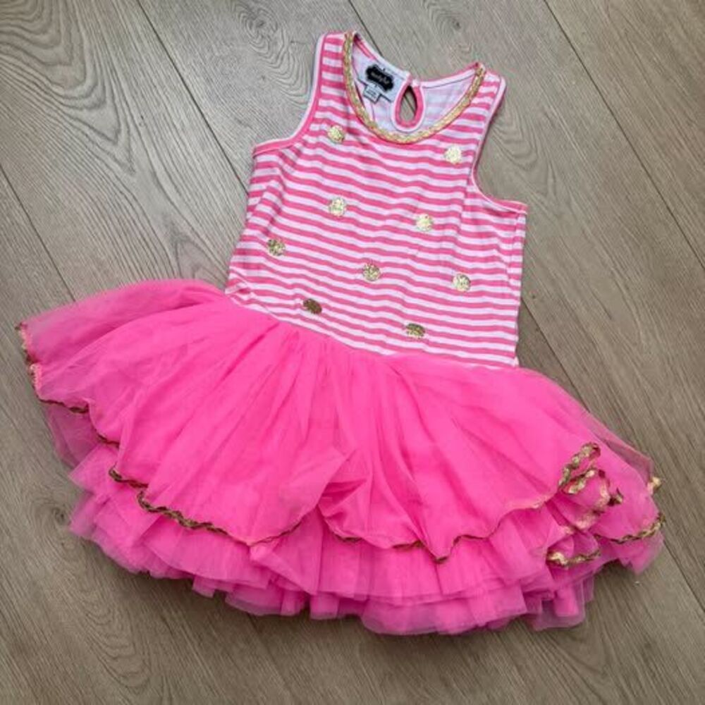 Mud Pie Pink Striped Tutu Dress Size 4T/5T